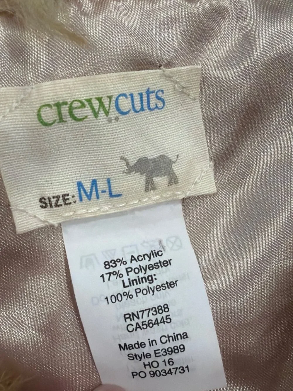 Crewcuts Girls Tan Faux Fur Vest M-L Acrylic Blend Satin Lining Hook Closure